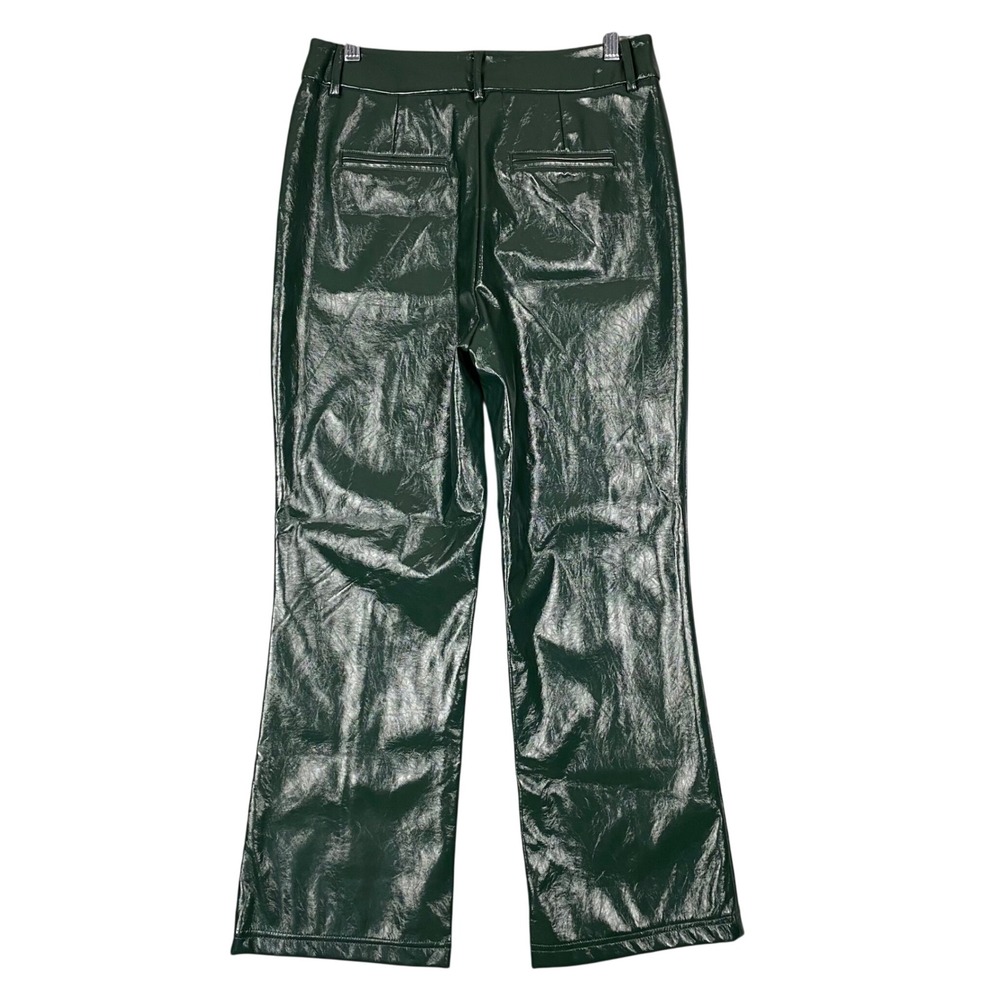 7 For All Mankind High Rise Shiny Faux Leather Flare Pant Women M Dark Green NWT - Picture 3 of 13